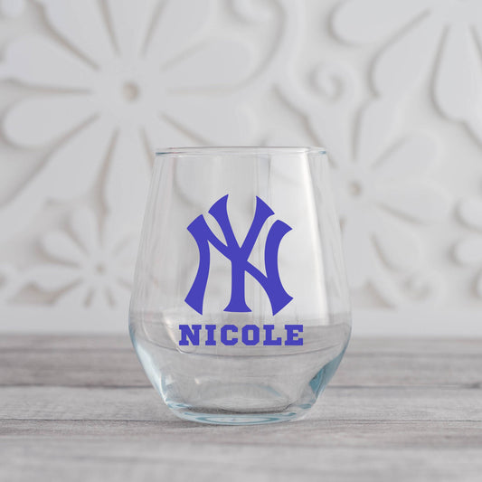 Yankees Wine Glass