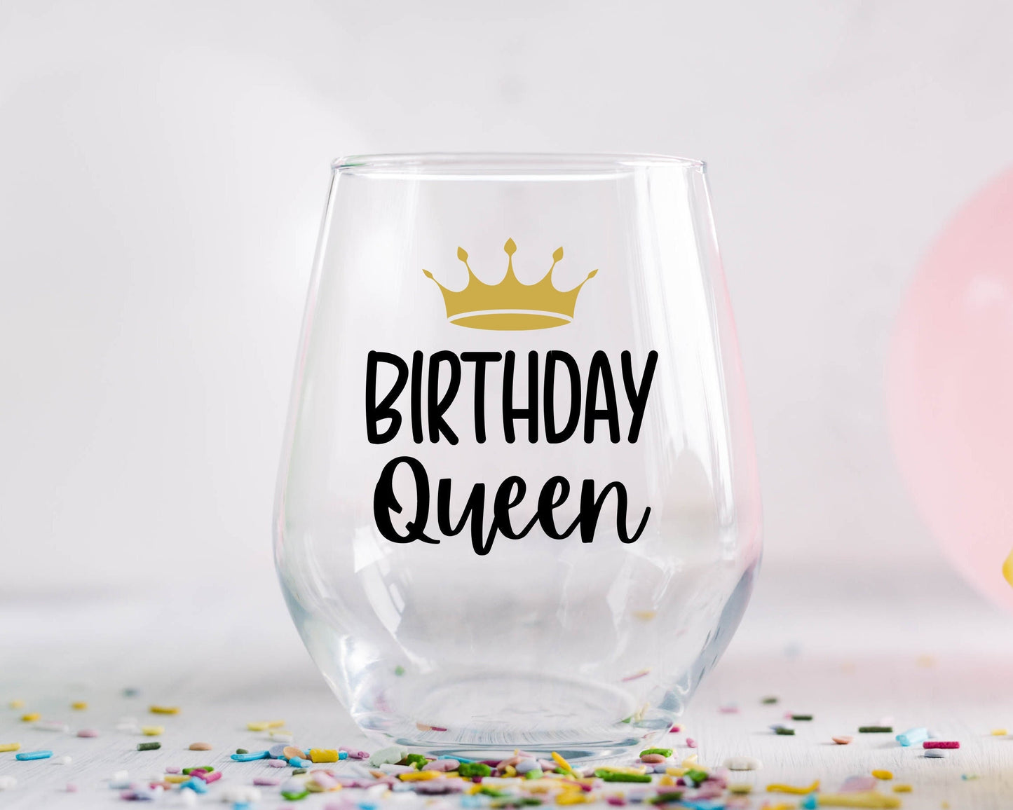Birthday Queen Stemless Wine Glass